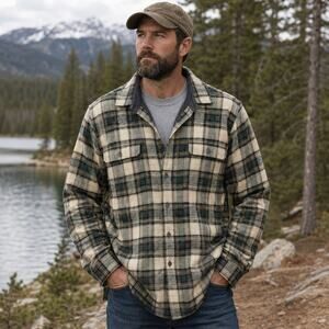 L.L.Bean Men’s MT Fleece Lined Flannel Shirt Jacket Plaid Tall Outdoor
